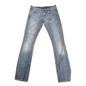 Buffalo David Bitton Women’s Jean Mid Rise Straight Leg size 27x32 Blue Whiskers